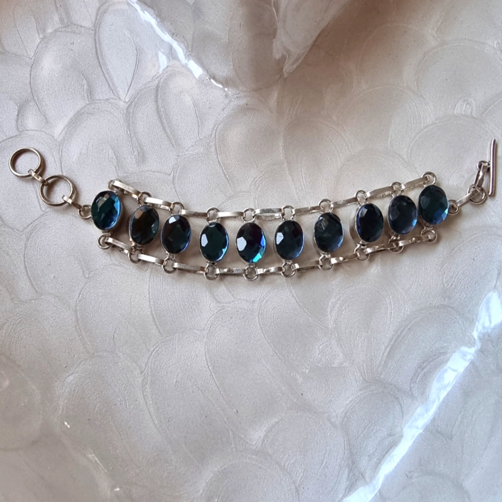 Vintage Blue Topaz Elegant Sterling Silver and Blue Gemstone Bracelet